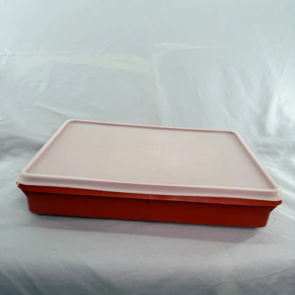 Vintage Tupperware Rectangular Storage Container Burnt Orange 290-9 Lid 291-7